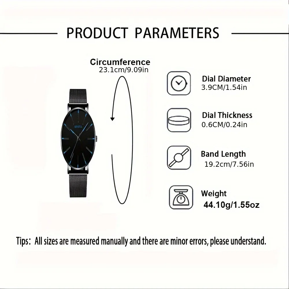 1pc Minimalist Men's Fashion Ultra-thin Stainless Steel Mesh Band Quartz Watch & 1pc Bracelet