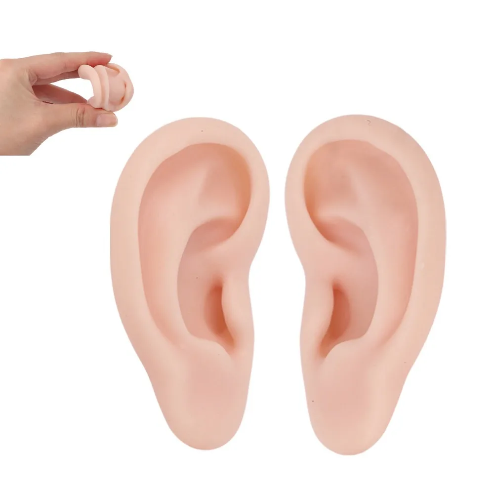 1 Pair Flexible Material Silicone Ear Model Soft Touch Silicone Model Simulation Ear Model Skin Tone Color Ear Piercing Model