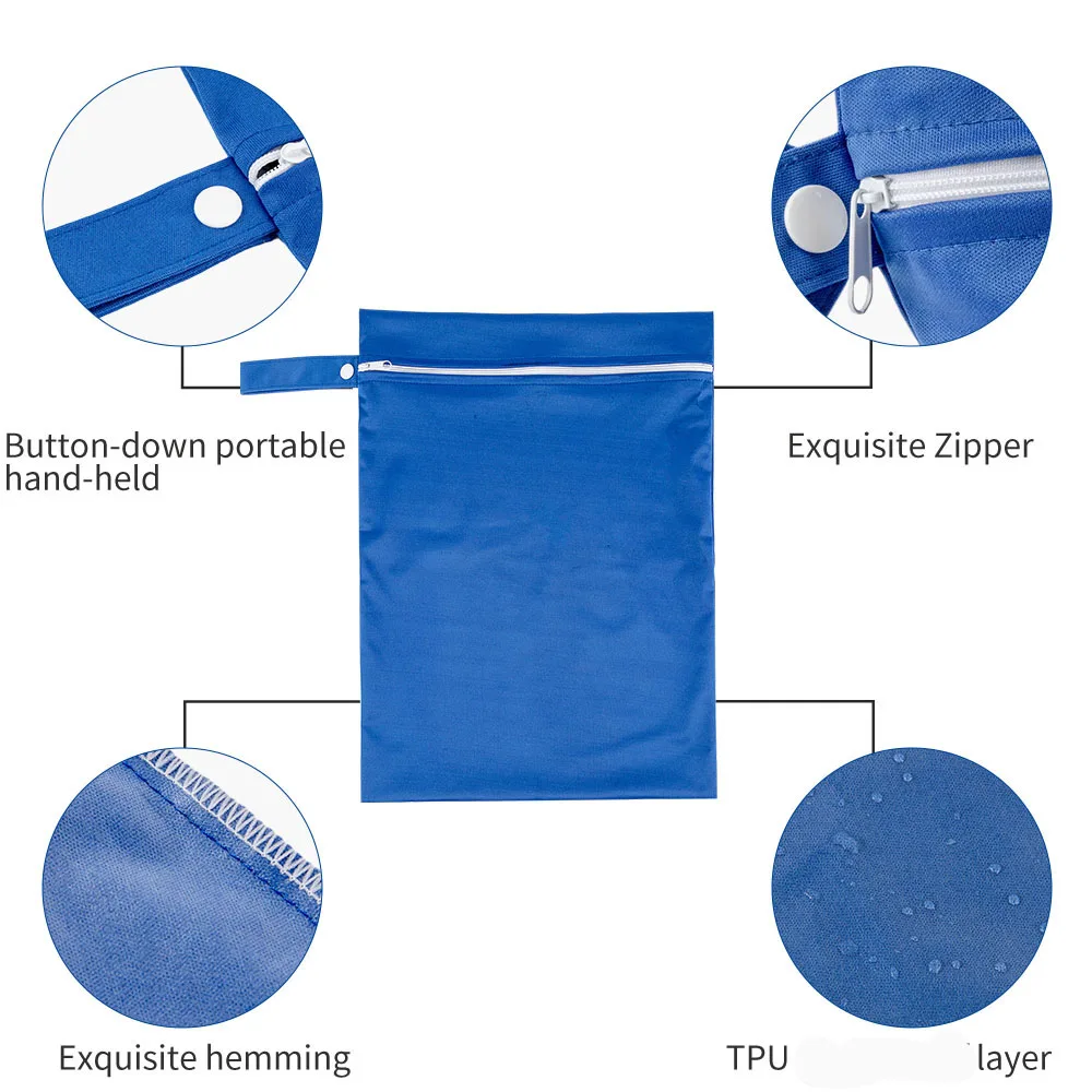 BIAI 2PCS PUL Solid Color Waterproof Wet Bag Resuable Diaper Bag Washable Sanitary Napkin Storage Bag for Swimsuits Wet Clothes image 2