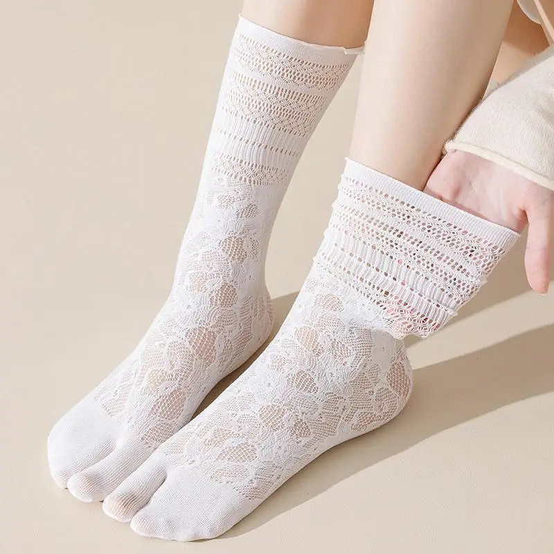 

1 пара кружевных носков с раздельными пальцами, женские летние сетчатые носки с пятью пальцами, высокие хлопковые носки с отдельными пальцами.