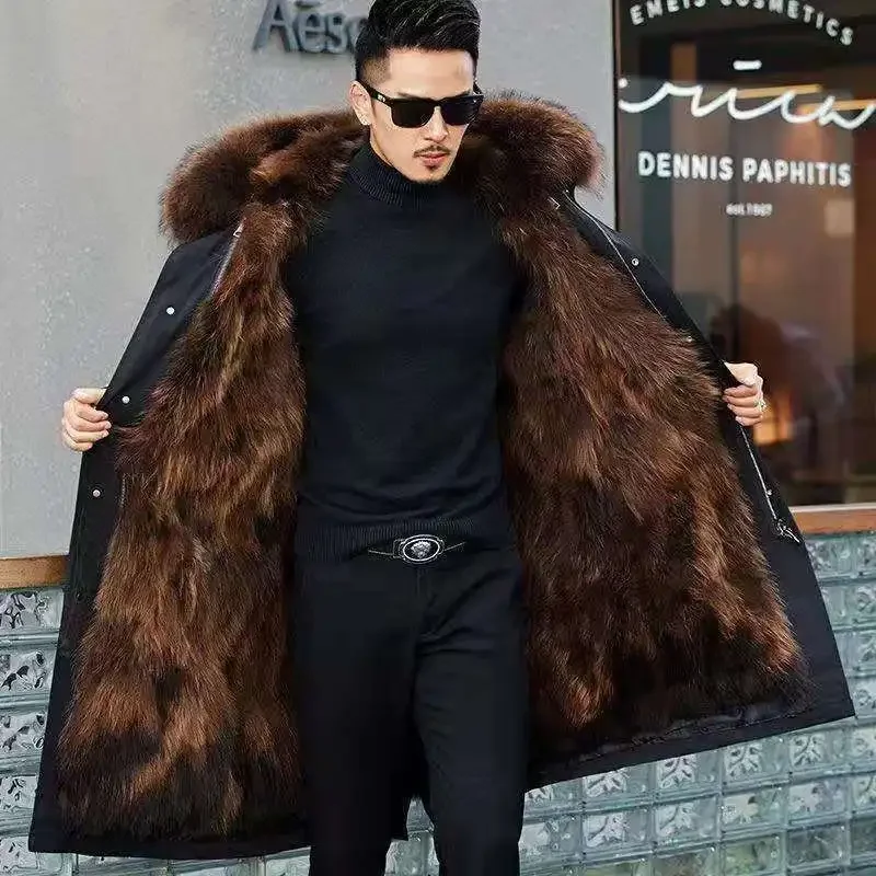 Thick Warm Coat New Style Pie Overcomes Men’s Fur Mid-length Thick Warm Jacket Mink Fur Coat One Detachable Coat