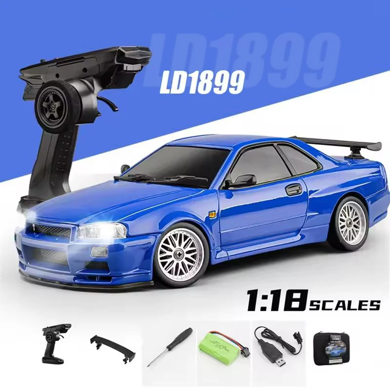 New Ldrc 1899 Rtr 1/18 2.4g Rwd Rc Car Drift Gtr R34 Gyro Led Light On-Road Full Proportional Alloy Body Shell Racing Vehicles