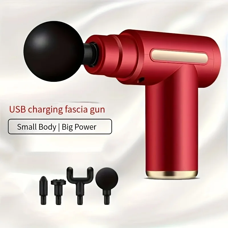 Rechargeable Portable Massage Gun with 4 Heads - Deep Muscle Massager for Body, Back, Neck - Compact Design - Ideal Gift