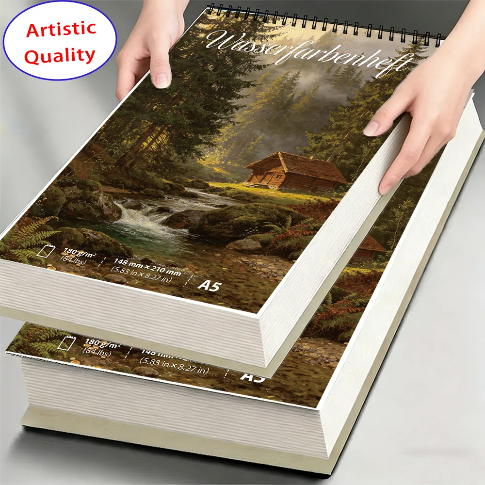 A4/A5 180GSM Professional Watercolor Sketchbook, 30 Sheets Acid-Free Bleed-Proof Paper, Art Pad for Watercolor, Gouache, Ink, Dr