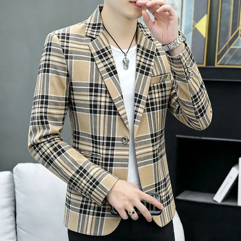 Herrenblazer, modisch, für Hochzeiten, Freizeit, schmal geschnitten, für Friseure, für Herren, koreanischer Stil, für Bankette, für den Geschäftsalltag, mit Streifen, Blazer. – Detail 10