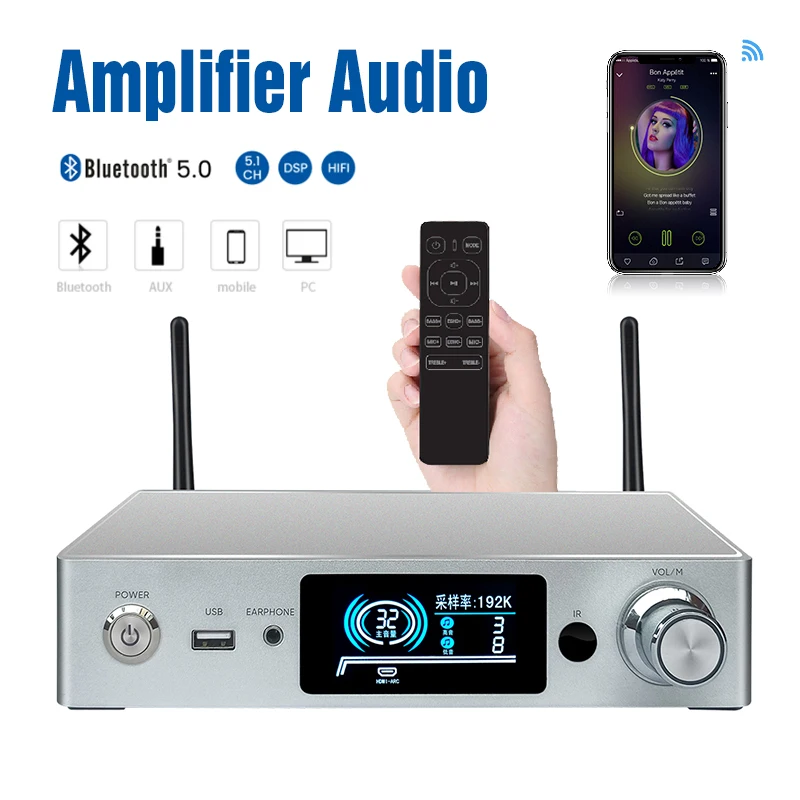 Emiuzek A80 Pro WiFi & Bluetooth 5.0 Power Amplifier 60Wx2 Stereo HiFi 2.1 CH Digit Streaming Media Player Sound Amplificador