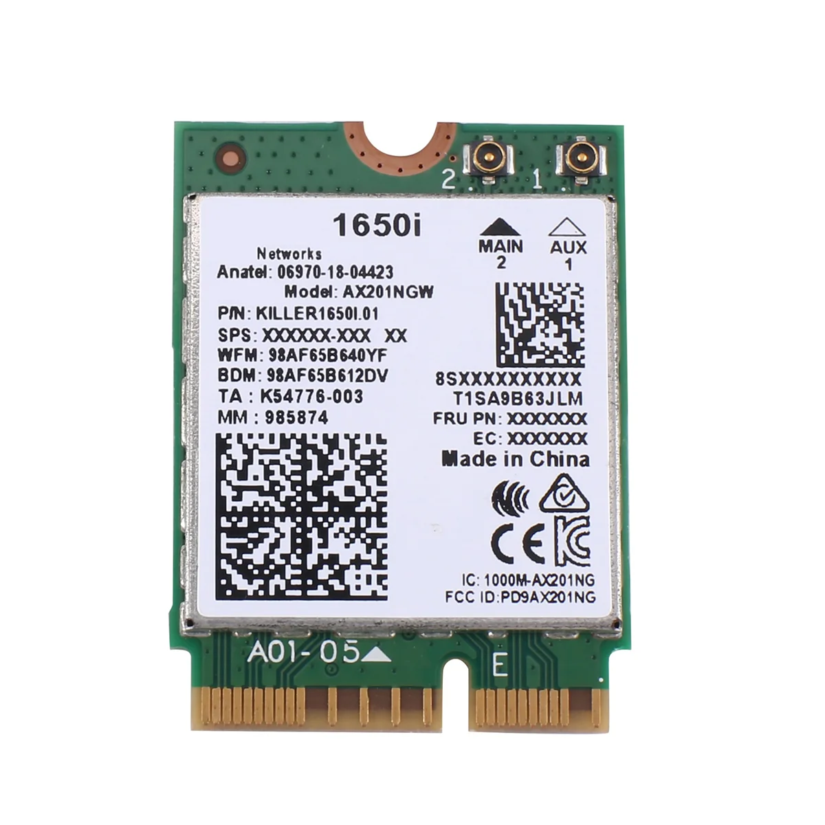 윈도우용 BT 5.0 노트북 와이파이 카드, 듀얼 밴드 무선 카드, 1650I AC AX201NGW, WiFi6, 802.11AX, A, B, G, N