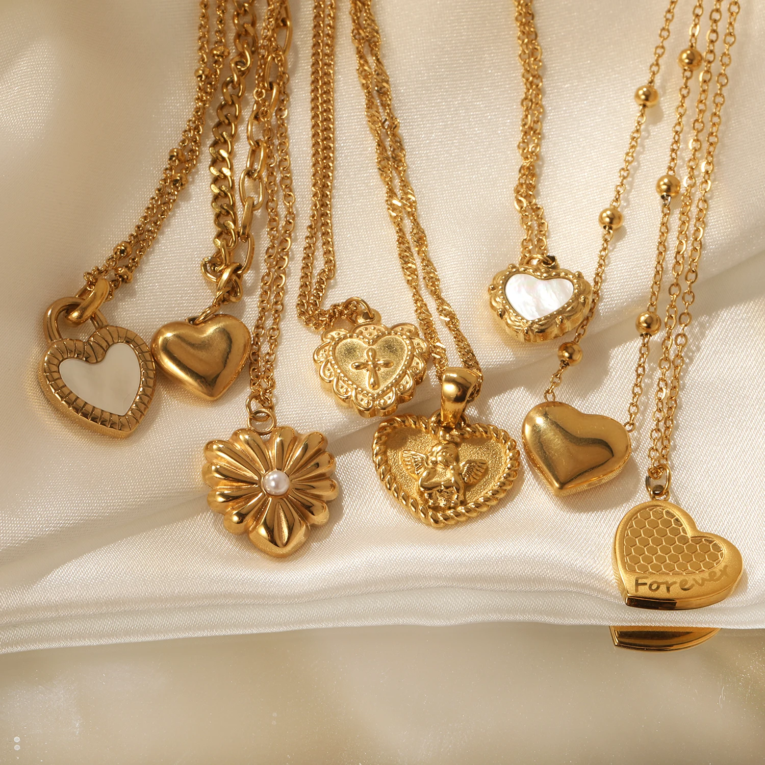 ASONSTEEL Waterproof Stainless Steel Angel Love Heart Shaped Series Pendant Necklace For Women Gold Plated Fashion Jewelry Party
