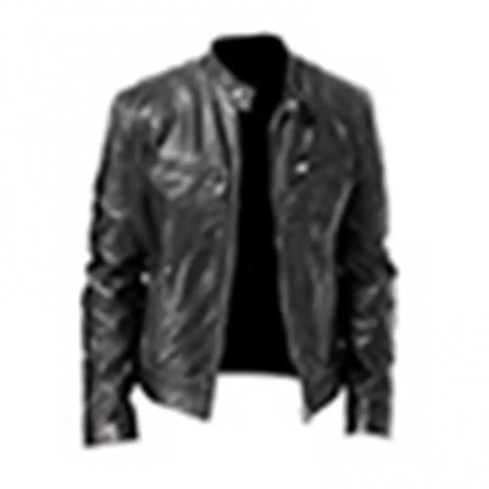 

Jacket Long Sleeve Faux Leather Chic Men Autumn Stand Collar Zipper Motorcycle Jacket