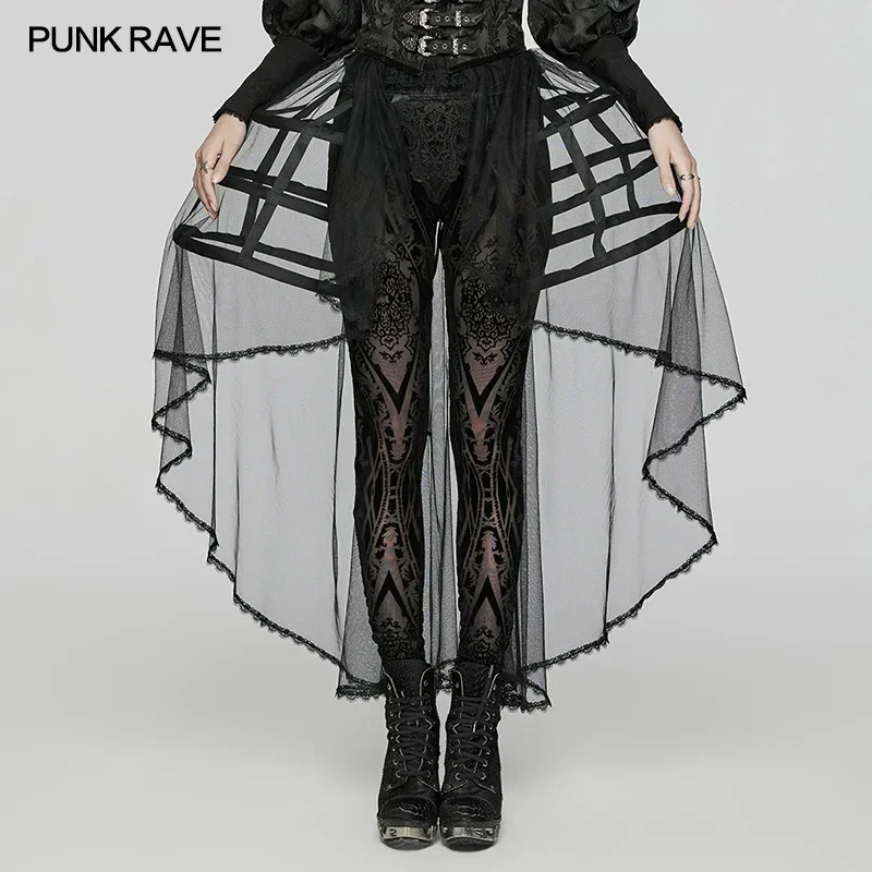 PUNK RAVE Women\'s Lolita Baroque Bird Cage Bustle Triple Layers and Double-sided Hollow Out Design Club Skirt Pskeleton