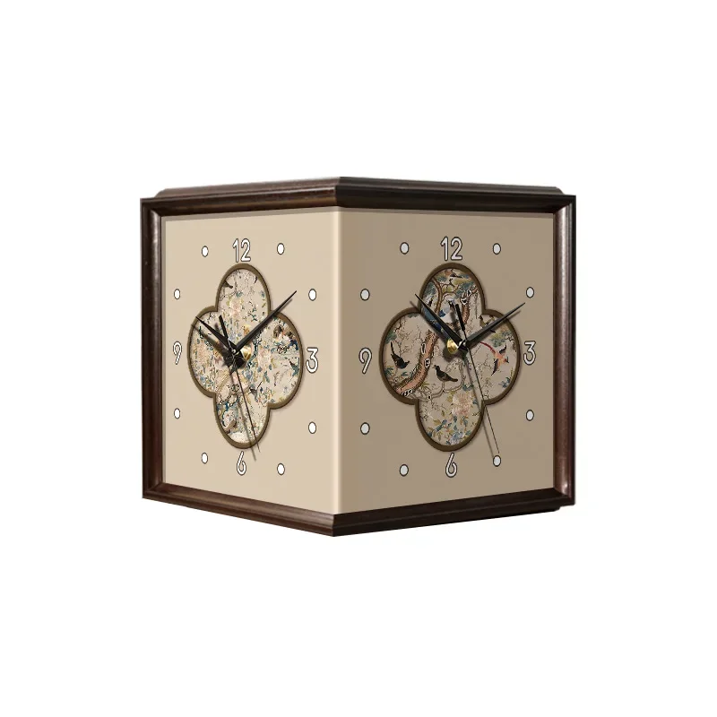 

Medieval corner double-sided wall clock, non-punching living room corner clock wall lamp