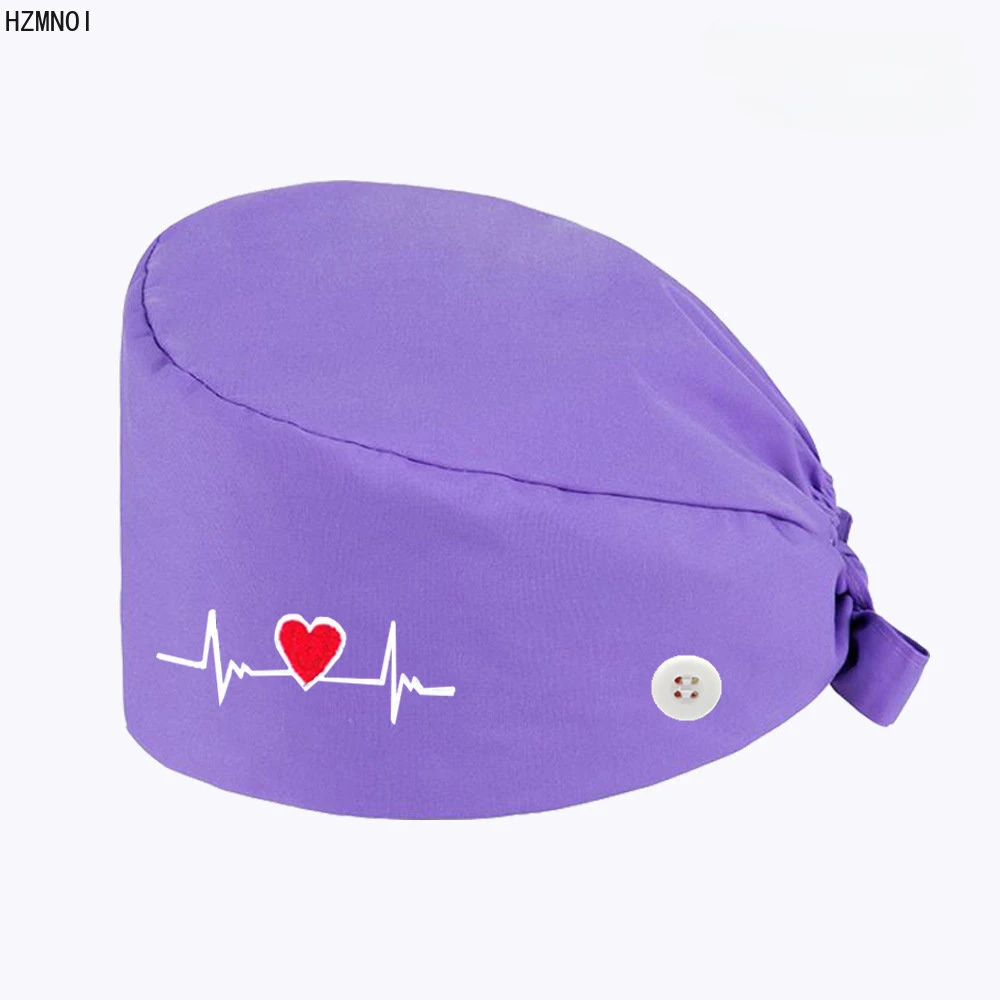 Cappello da infermiera con ricamo a forma di cuore per donna con bottoni cappellini da farmacia per salone di bellezza laboratorio Pet Doctor Surgicals Cap sala operatoria