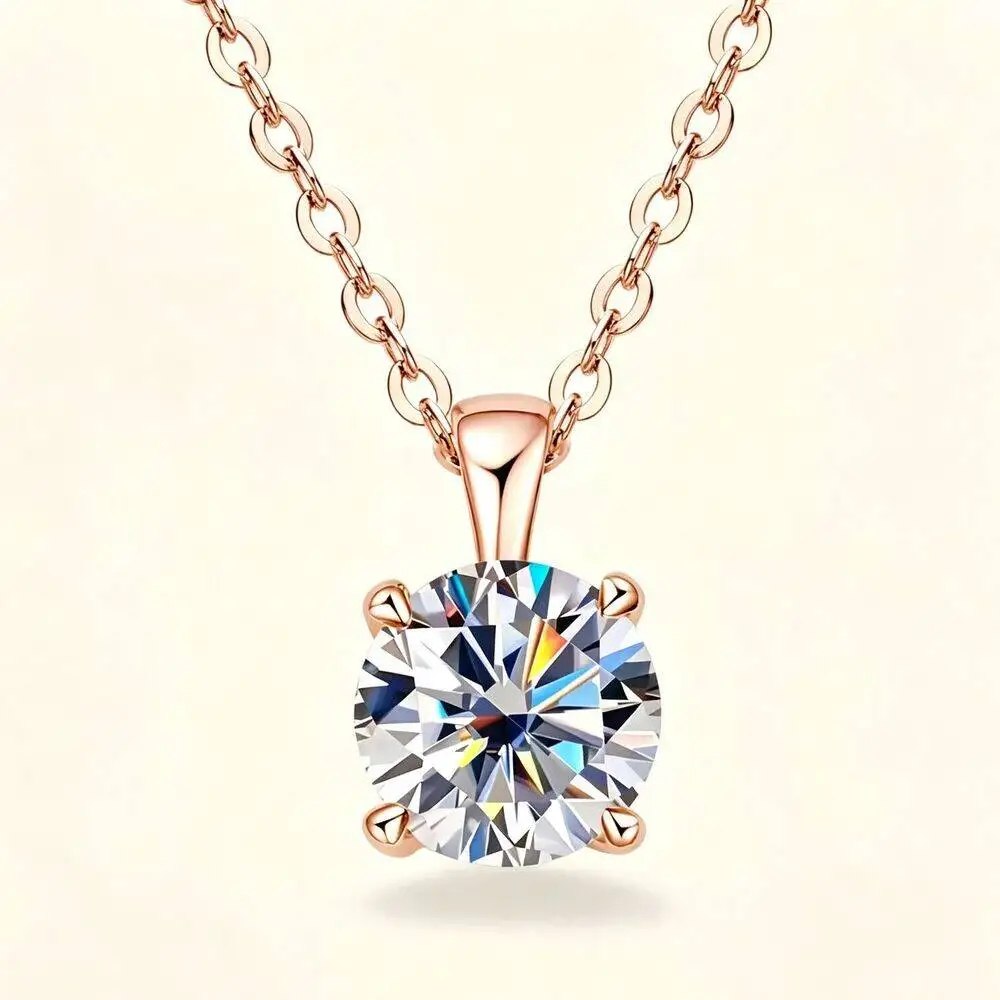 6.5Mm 1.0 Carat D Moissanite Solitaire Drop Necklaces 18K Gold Plated Pendant Original Real 925 Silver Chain Jewelry For Women