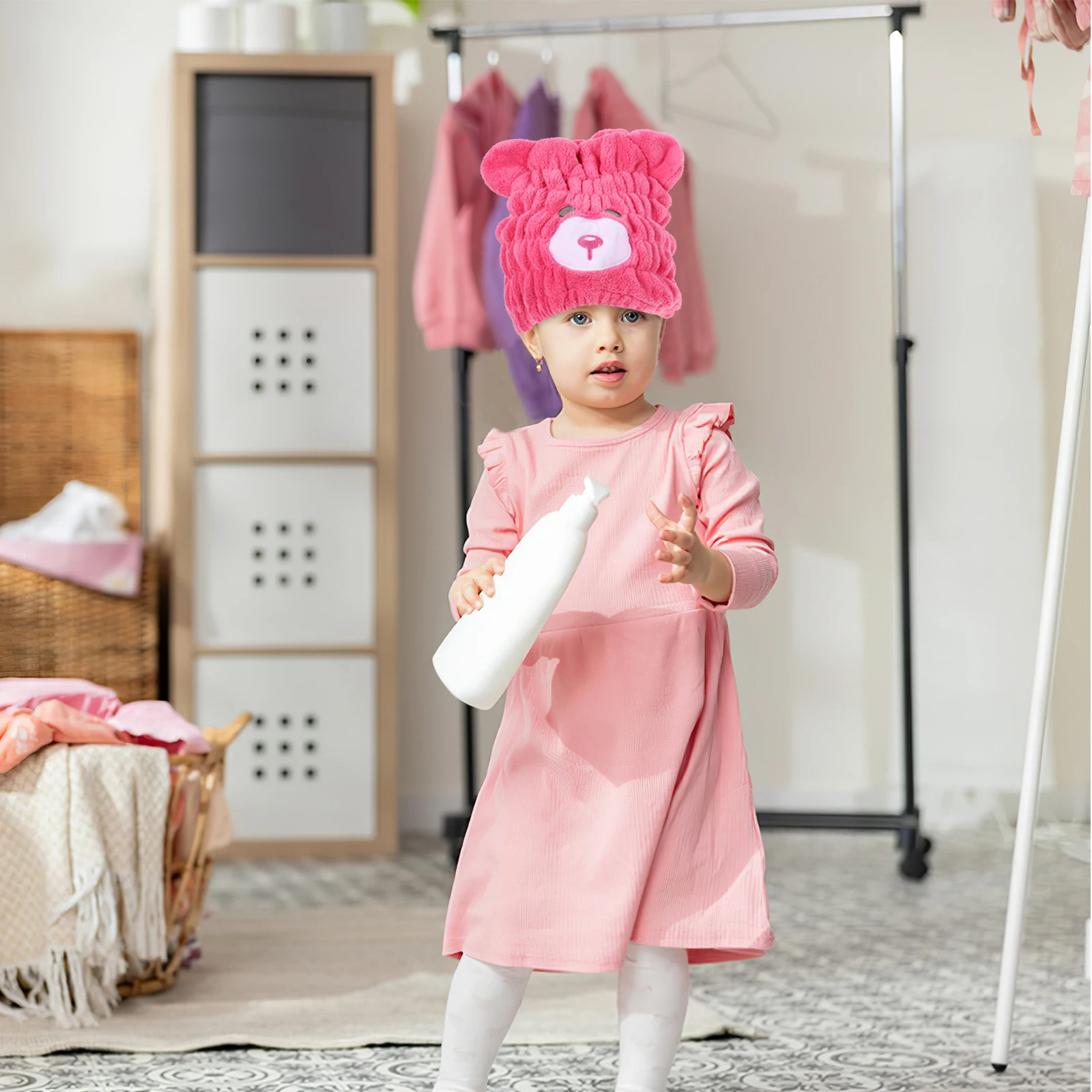 

Drying Hat Coral Fleece Absorbent Quick Dry Towel Wrap For Bear Design Hair Drying Cap For Wet Hair