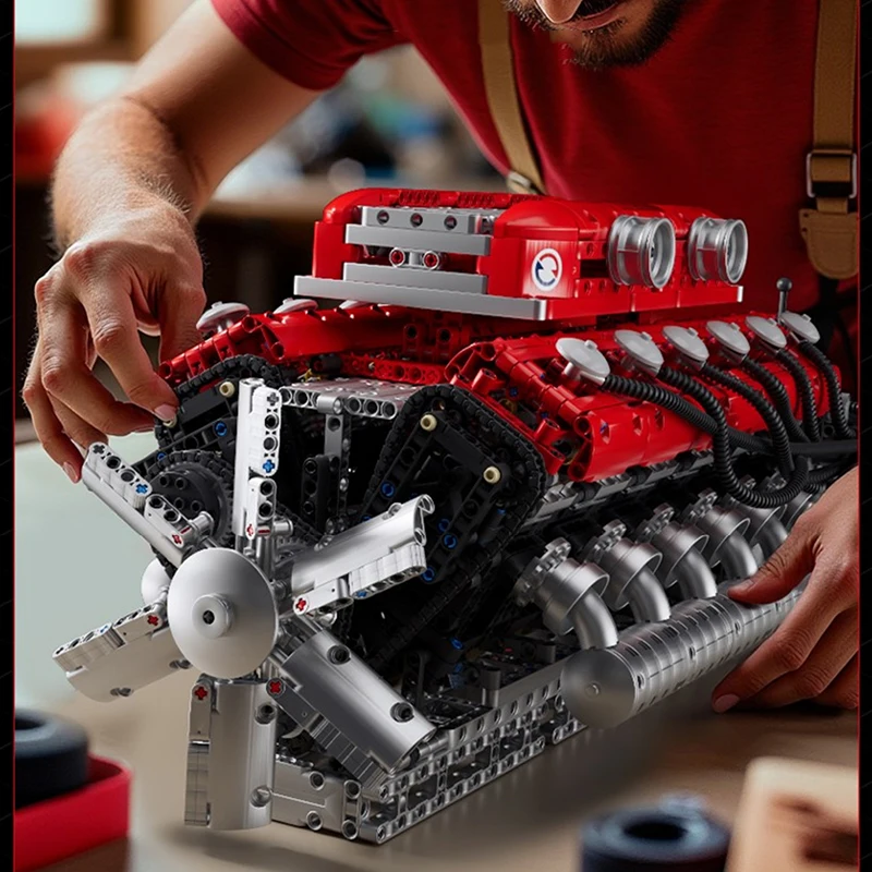 Molde rei técnico eletricamente v12 motor moc 10169 carro de corrida dinâmico bloco de construção tijolo montagem brinquedos crianças presente natal