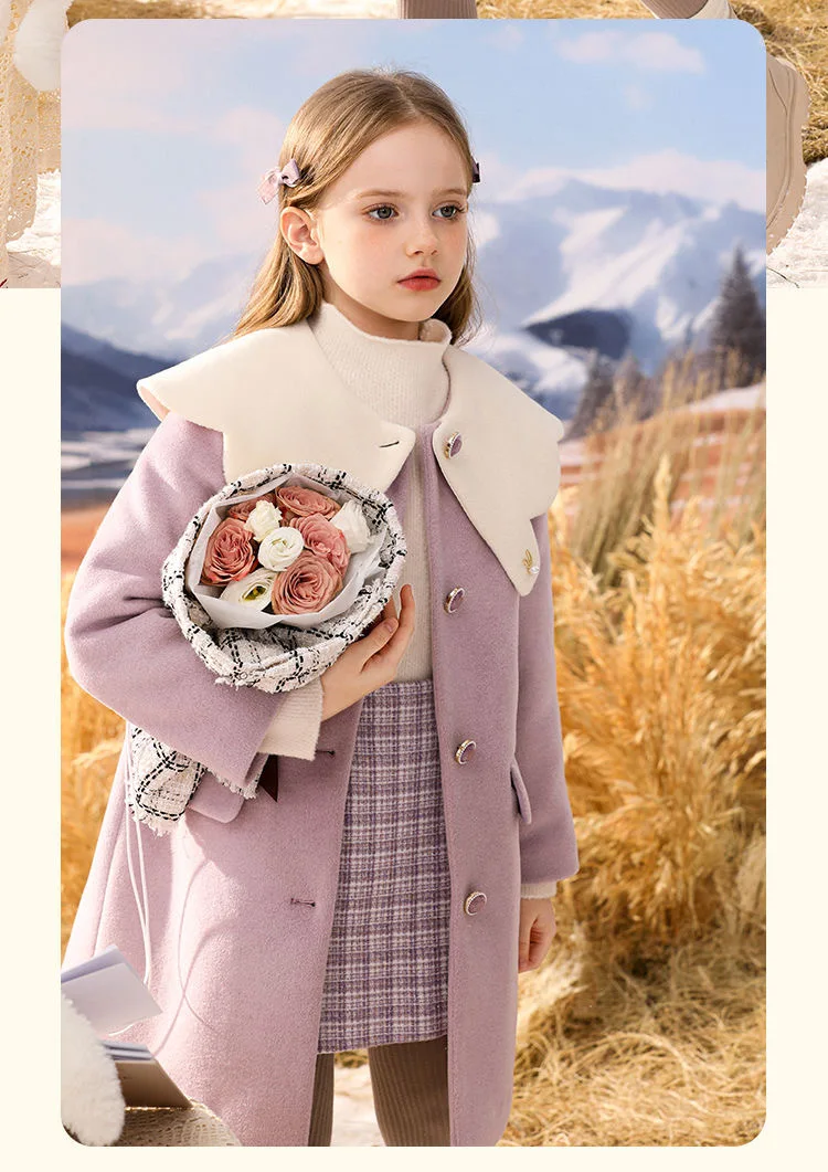 Girl Top New Autumn Winter Korean Fashion Style Woollen Coat Baby Girl Solid Loose Thick Padded Mid Length Overcoat Kid Clothes