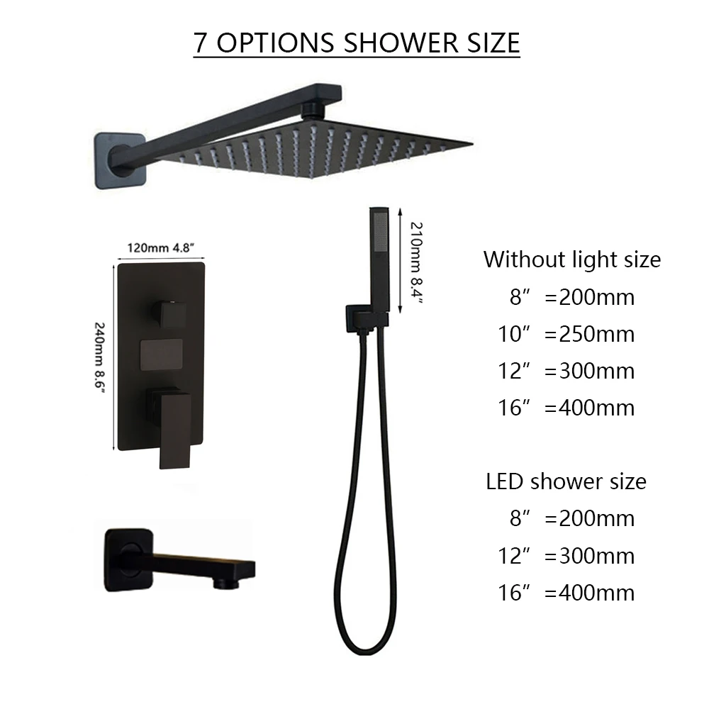 MONITE Matte Black Bathroom Shower Set LED Digital Display Mixer 2 and 3 Functions Digital Shower Faucet Sets 8-16'' Shower Head