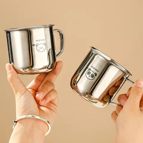 WORTHBUY 304 스테인리스 스틸 어린이 물컵 손잡이 포함 300ML 내구성 있는 방열 차 우유 커피 머그컵 미니 어린이 음료컵