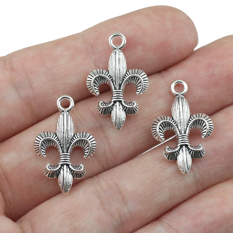 Newest 15Pieces 14*23mm Mixed Alloy Antique Silver Color Fleur de lis Charms Earring  Pendant Accessory For DIY Jewelry Making