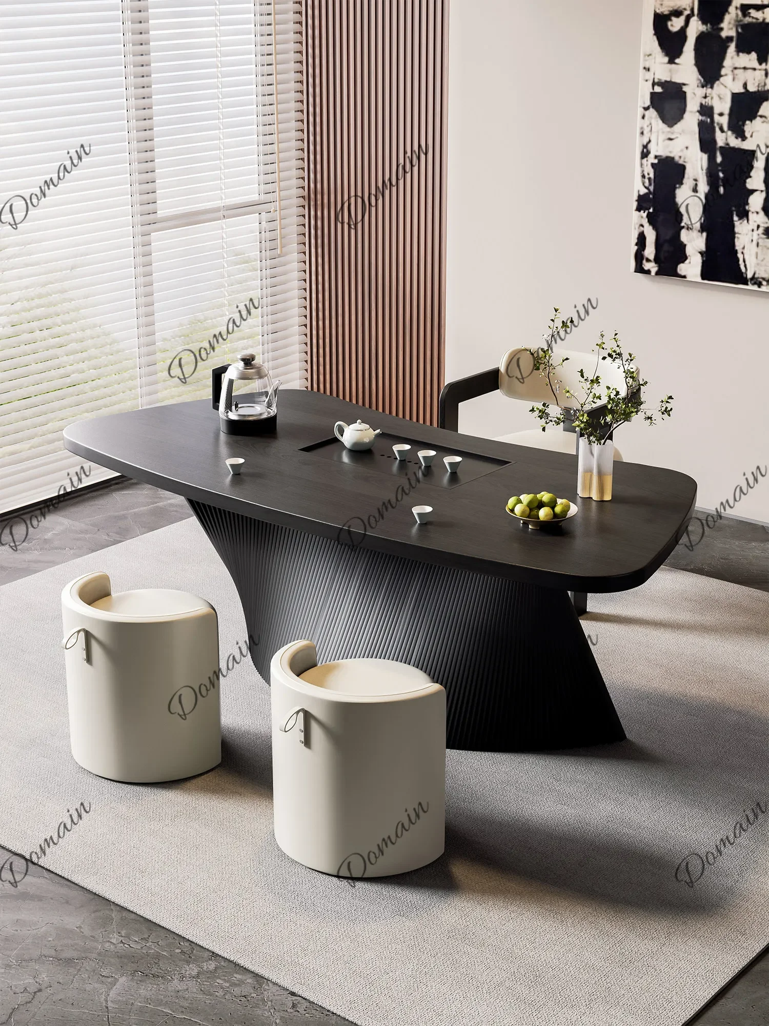 UY Italian Luxury Solid Wood Curved Balcony Tea Table with Built-in Kettle Designer Minimalist Office Tea Station H