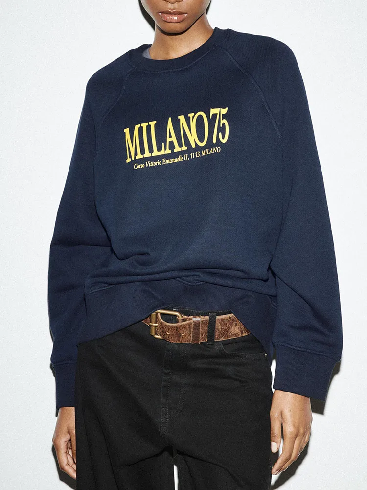 New 2025 Winter Women's Sweet Personali Match Long Sve round Ne Printed Sweatirt Casual Comfortable Loose Sle