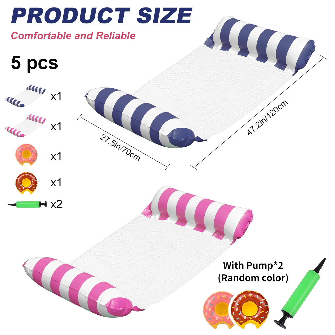 해먹 수영장 플로팅 매트 2팩, 4-in-1 다기능 플로팅 매트, PVC 워터 해먹 리클라이너 플로트