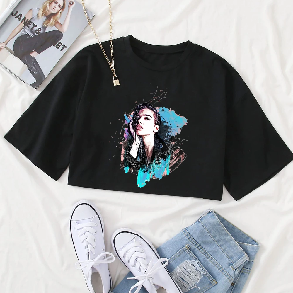 Dua-Lipa 2024 nuovo Album camicia ragazze o-collo Casual donna Crop camicie per Fan Gift Tops