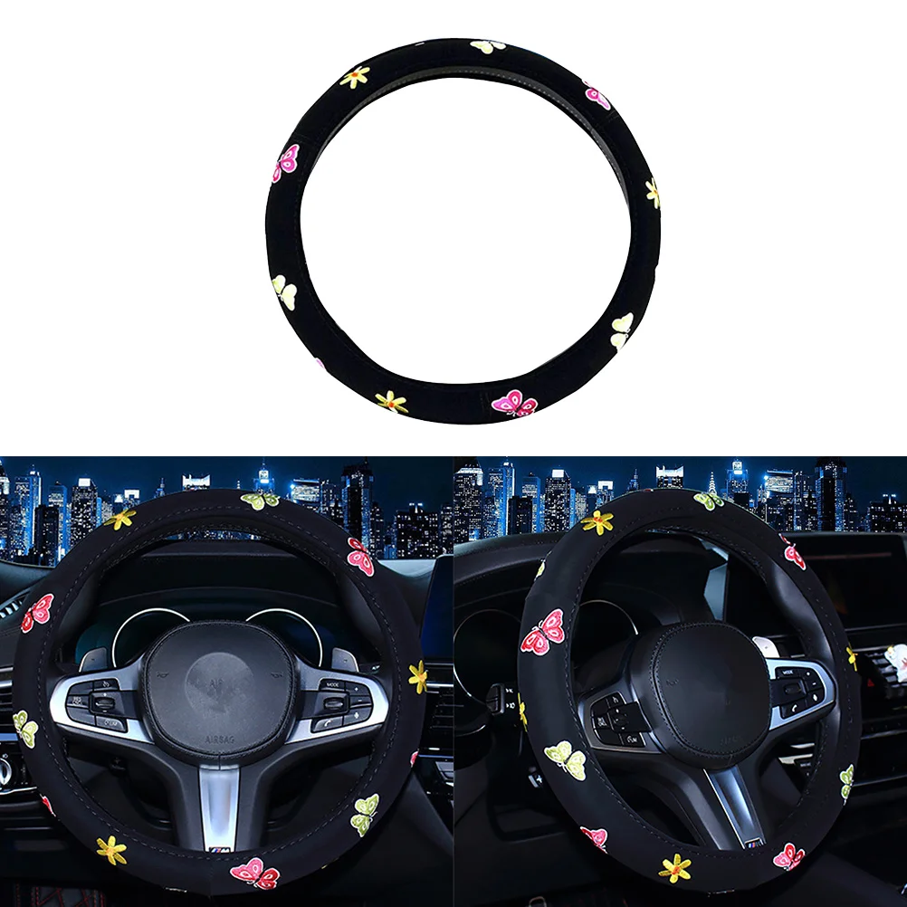 

Women Embroidery Butterfly Car Steering Wheel Cover Comfortable Grip Protects Hands from Heat Cold Auto Styling Car Decoration