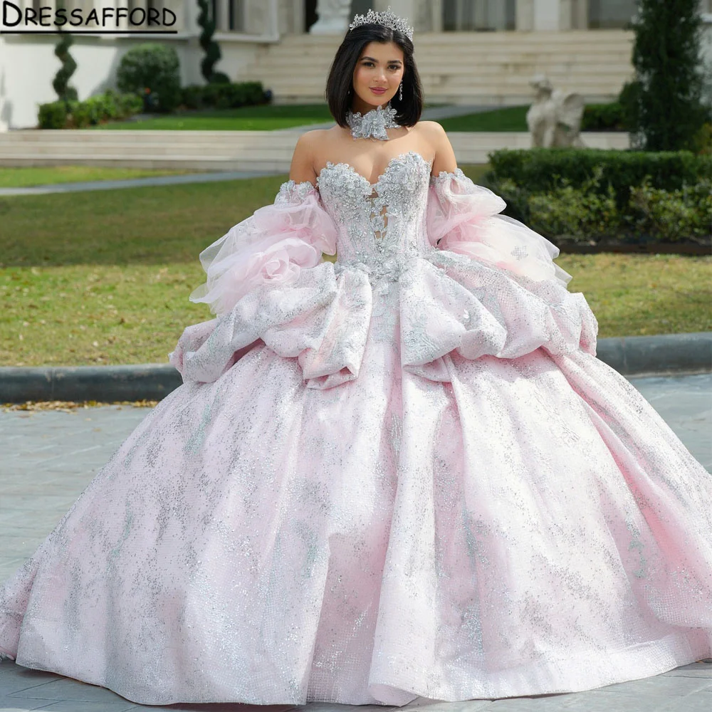 

Sparkly Mexico Princess Quinceanera Dress Beads Sequins Appliques Ball Gown Birthday Dress Vestidos De 15 Años Customized