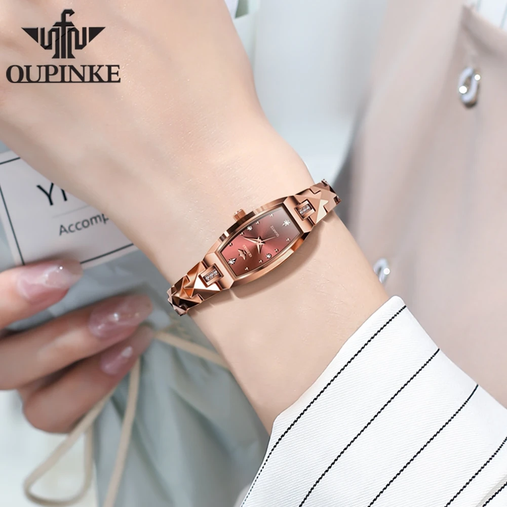 OUPINKE 3242 Elegant Quartz Watch for Ladies Imported Movement Tungsten steel Strap Waterproof Sapphire Mirror Women Wristwatch