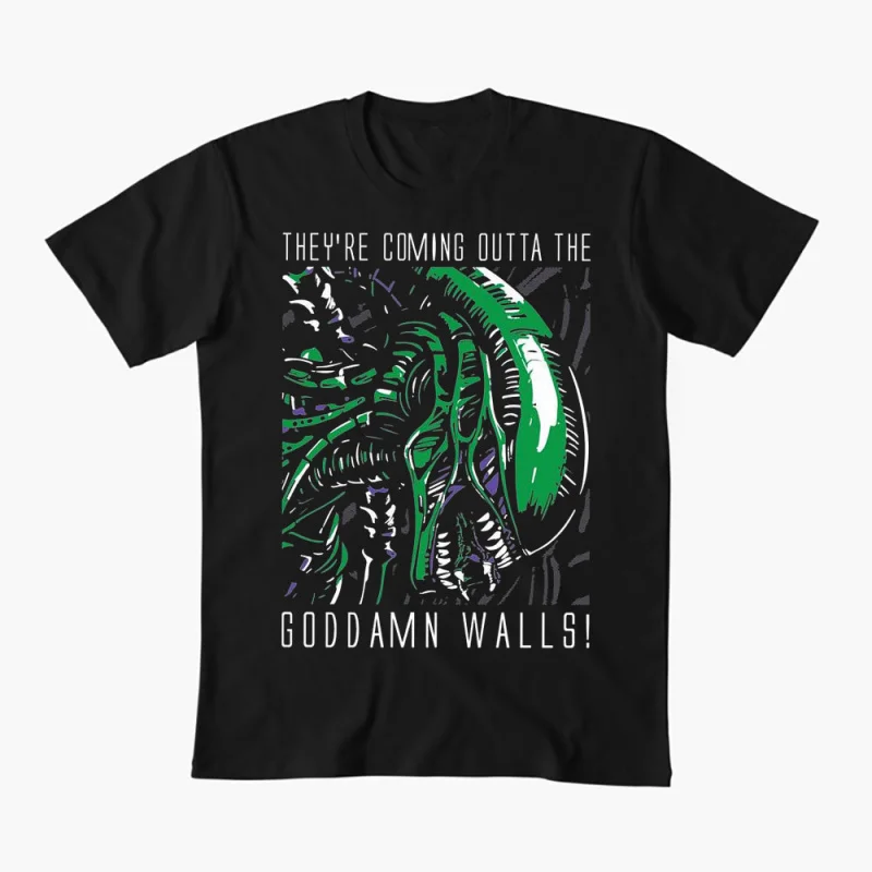 

Goddamn Walls Sci-Fic Alien Gift T-Shirt Weyland Horror movie Xenomorp 100% cotton Short Sleeve Graphic clothes All size tops