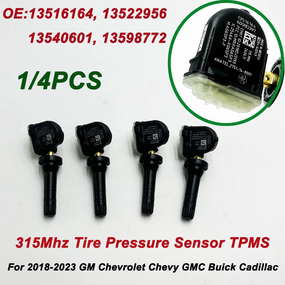 

Датчик давления в шинах TPMS, 1/4 шт., 13516164, 13598772, 13598771, 13540601 для CHEVROLET Chevy CADILLAC, 31 Гц, 2018-2023 ГГц