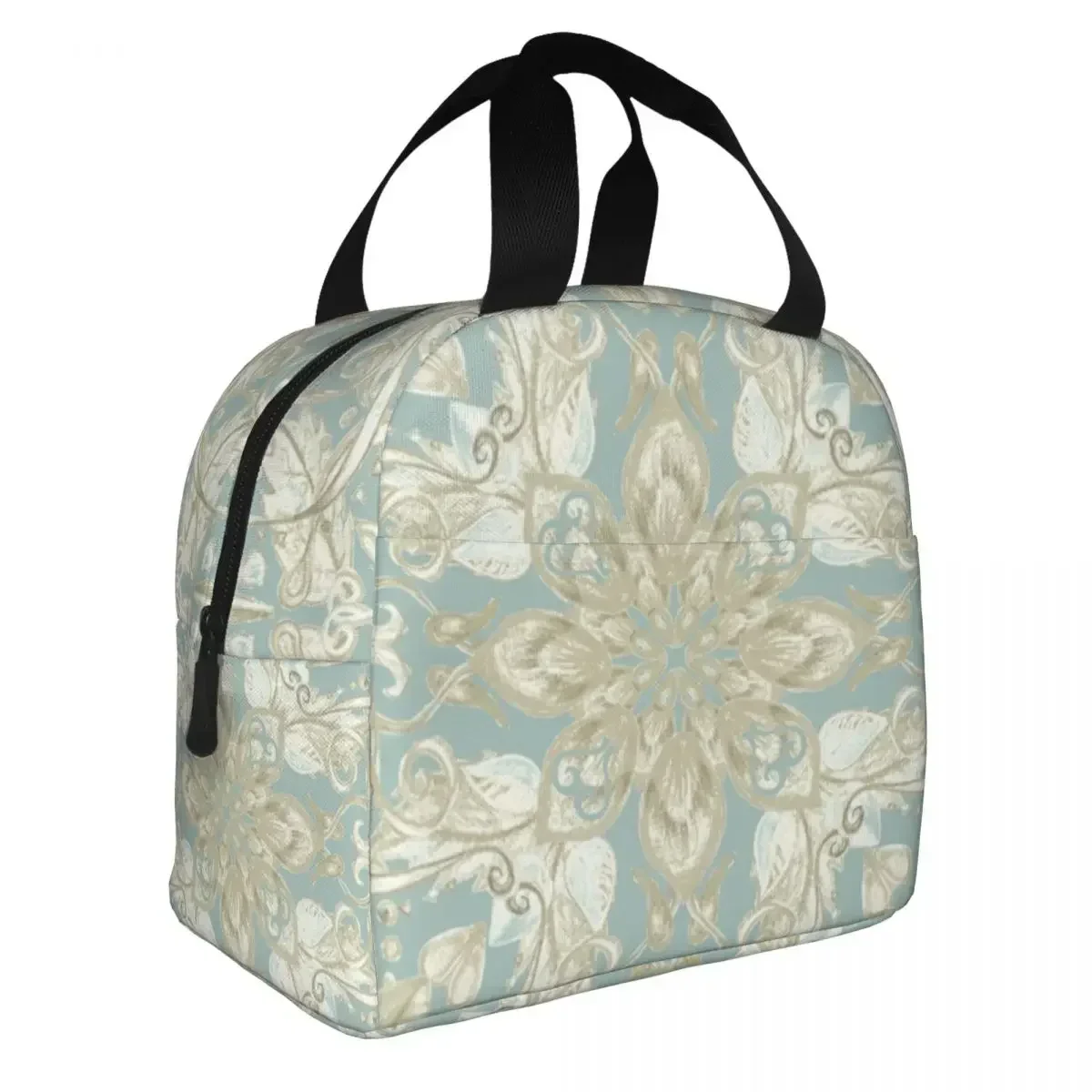 Lunch Bags For Women  Sage Cream Floral Green Pattern Thermal Cooler Portable Picnic School Ox Lunch Box Bento Pouch