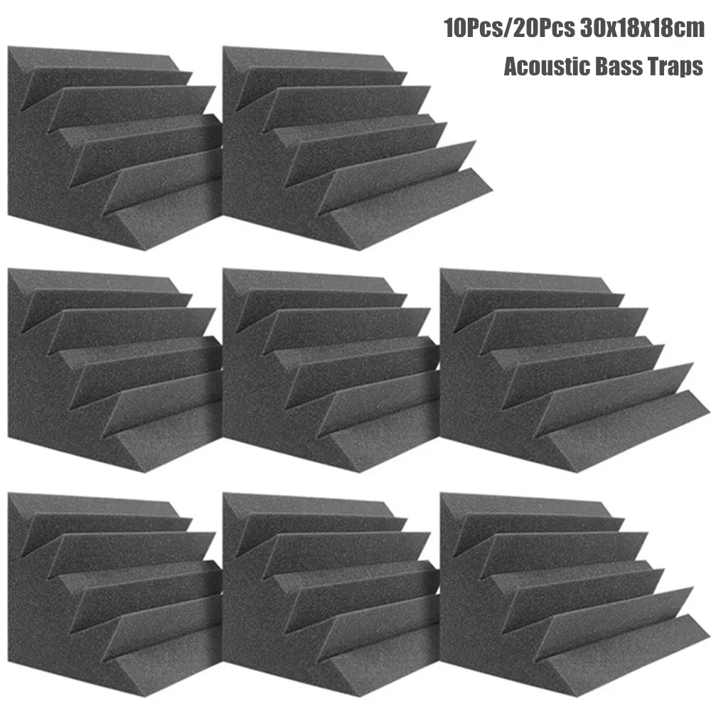 10/20Pcs 18x18x30cm Acoustic Bass Traps Corner Foam Panel Studio Soundproof High Density Sound Absorption Studio Corner Foam Pad