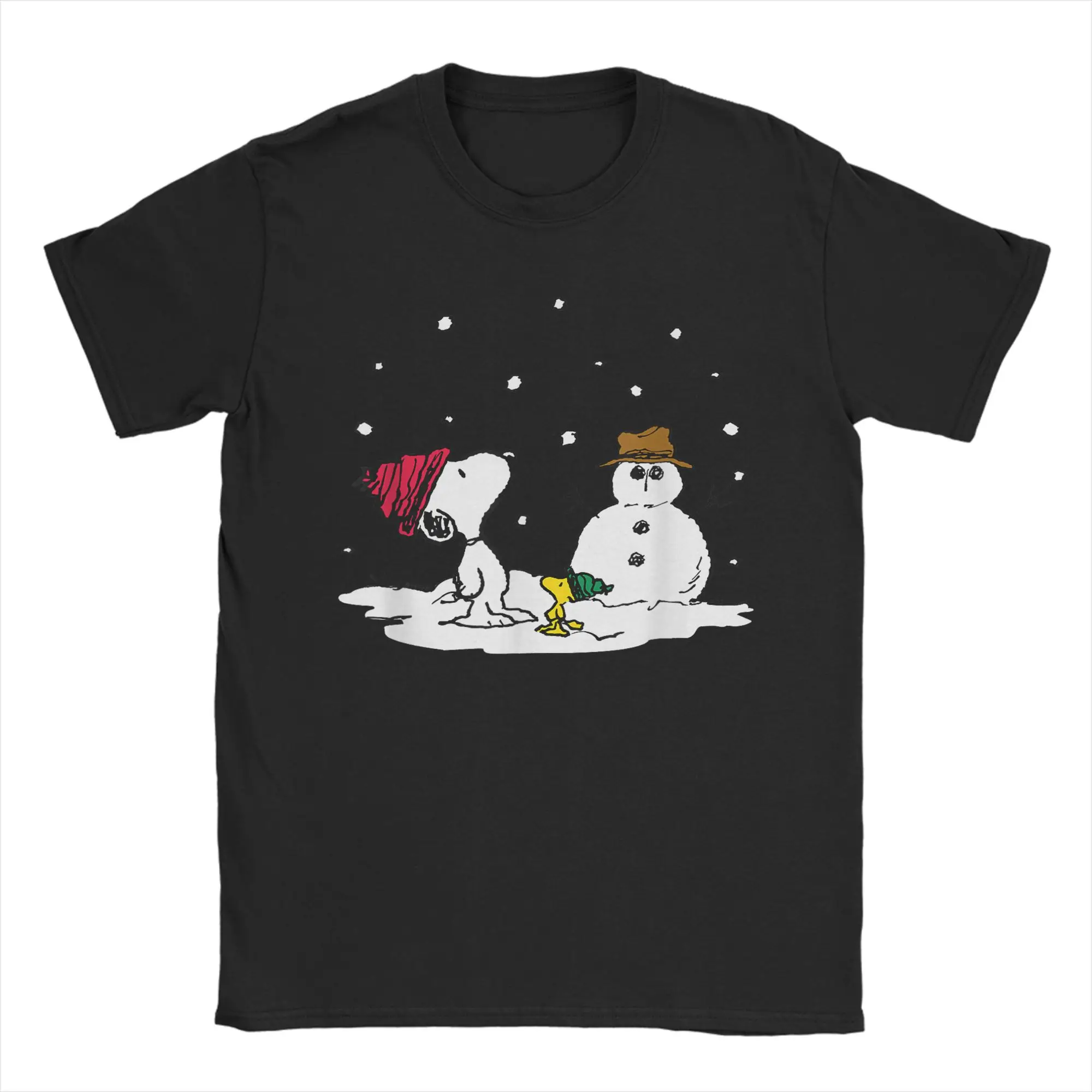 

Snoopy Woodstock Snowman T-Shirts for Men Funny 100% Cotton Tee Shirt O Neck Short Sleeve T Shirt Summer Clothing