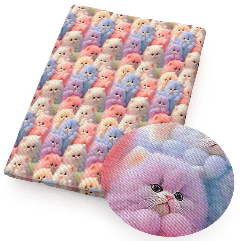 Cat 3D Visual Plane Printed Fabric for Handmade DIY Hemp Rope Woven Lining Wrapped Tablecloth Cloth Per Meter Sewing Material