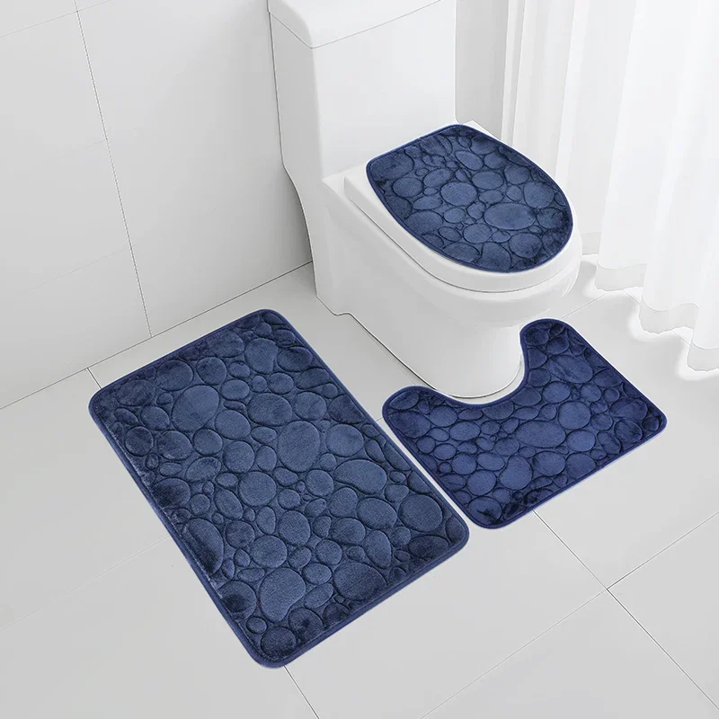 

1 Set of Solid Color Simple Bathroom Water-absorbing and Non-slip Floor Mat Stone Pattern, Comfortable and Soft, Three-piece Set