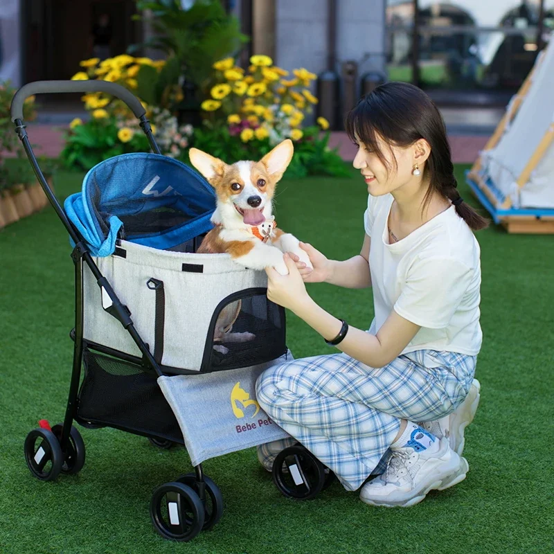 Troli Mewah Pembawa Hewan Peliharaan Kereta Dorong Anjing Luar Ruangan Kereta Dorong Hewan Peliharaan Lipat untuk Anjing Kucing