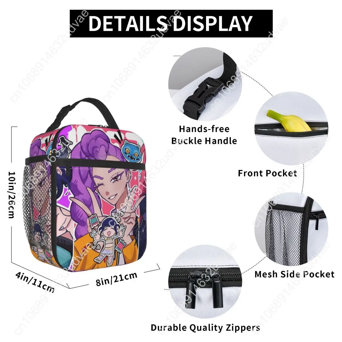 Tas Makan Siang Anime Pemburu Setan KPOP Kotak Makan Siang Portabel Tas Pendingin Gambar Piknik Luar Ruangan Anak Perempuan Tas Makanan Tote Oxford Lucu