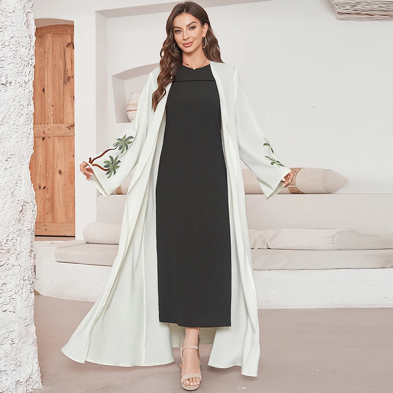 Alberi tropicali Ricamo Musulmano Kefiyyeh Abaya Ramadan Dubai Abaya Donna Abito musulmano Abbigliamento islamico modesto Capispalla Cappotti