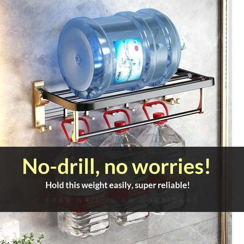 Black Gold Aluminum No Drill Towel Rack Bathroom Wall Mount Shelf Towel Holder Rustproof Space Saving Luxury Towel Rack Bathroom