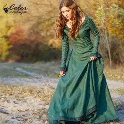 Color Cosplayer Medieval Dress Long Sleeved Gown Princess Cosplay Costume Vintage Renaissance Dress Women Carnival Party Robe