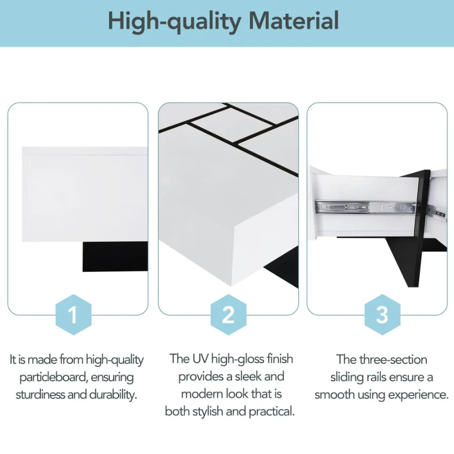 طاولة قهوة بتصميم فريد من نوعه من ON-TREND مع 4 حجرات تخزين مخفية وطاولة كوكتيل مربعة مع سطح منزلق قابل للتمديد U #6