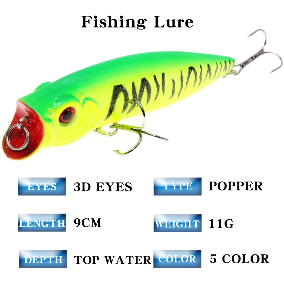 LEOSPORT New Arrival Popper Fishing Lures 1pcs Good Quality Fishing Wobbler Hard Baits 5 Color Select Fishing Tackle 6# Hooks