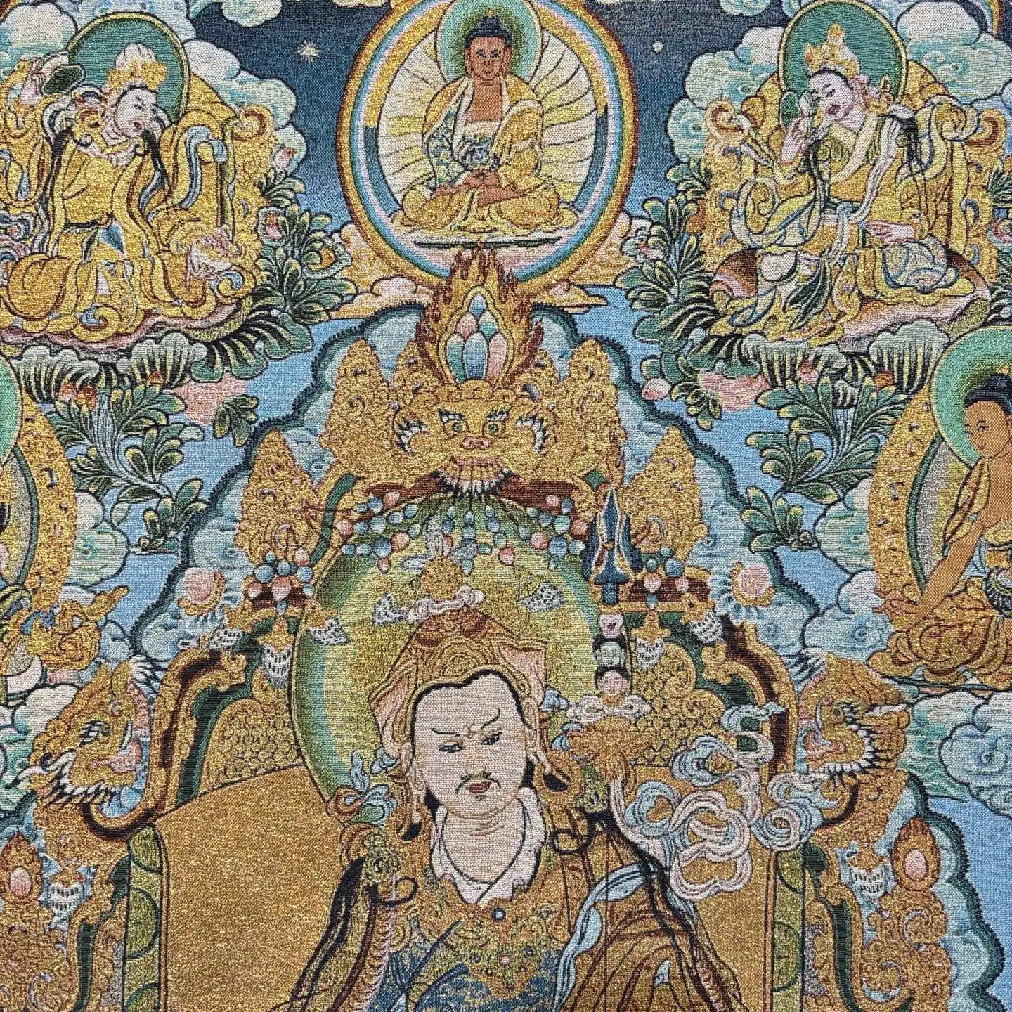 35' Old Thangka Embroidery Silk Brocade Padmasambhava Sitting Buddha 12 Buddha Patterns Thangka Hanging Screen Worship Buddha