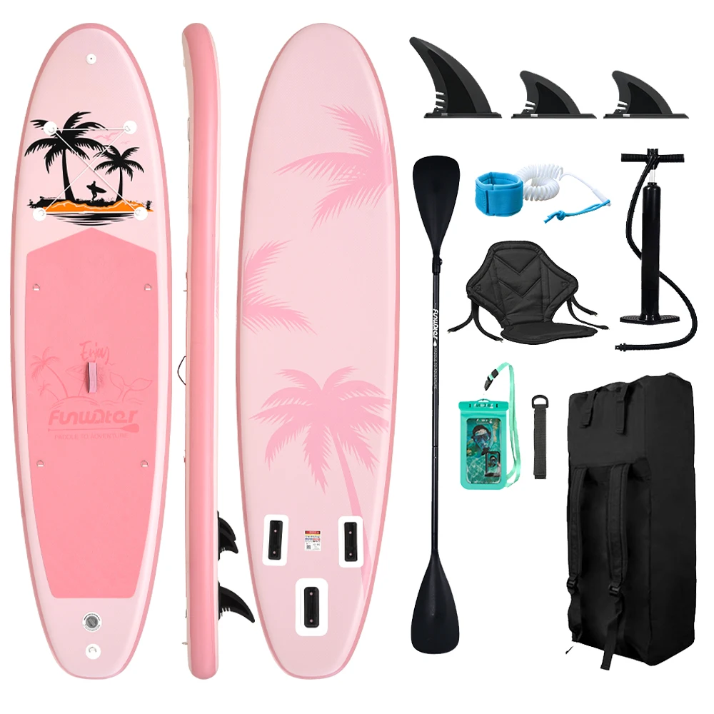 Funwater 11FT 32 " Roze Opblaasbaar Stand Up Paddleboard Palm Tree Kayak Zitje Waterdichte Telefoonhoes ISUP Complete Set Volwassenen SUP - afbeelding 2