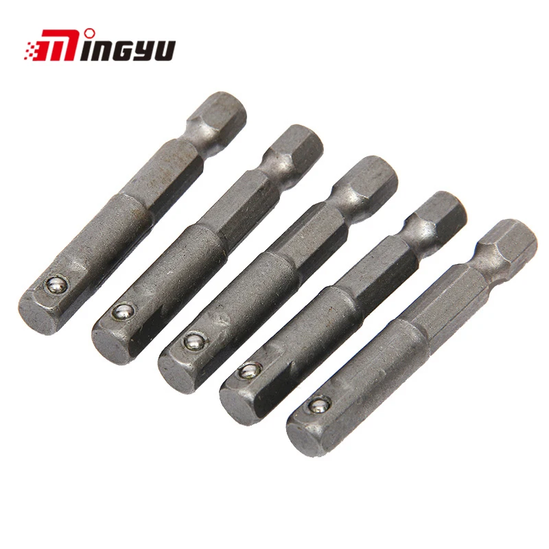 5pcs 1/4 inch Screwdriver Socket Adapter 50mm Length Square To Hex Shank Extension Joint Wrench Adaptor For Power Tool