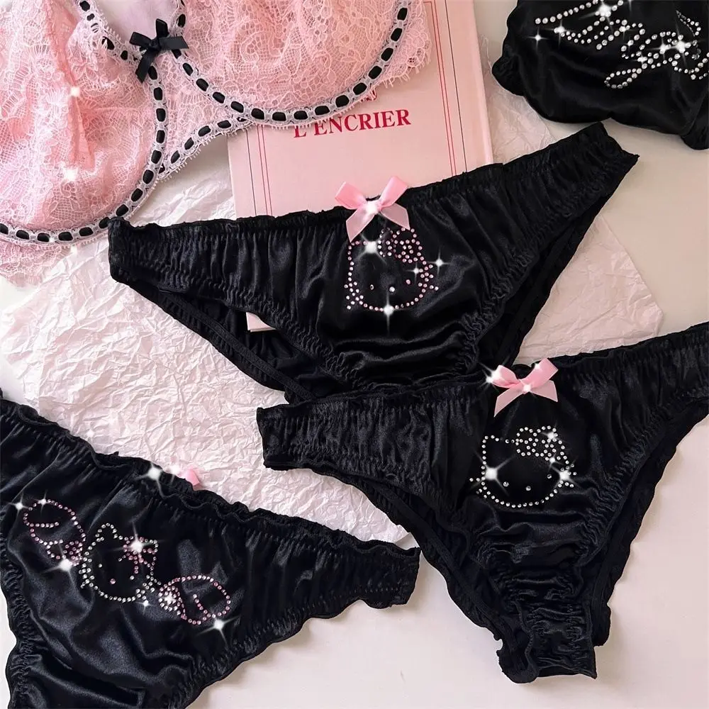 Hello Kitty Sparkling Diamond Pure Desire Diamond Gloss Silk Face Underwear for Girls Sexy Underwear Personalized Triangle Pants