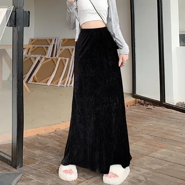 2024 New Spring and Autumn Season High Waist Thin and Tight Slim Fit Retro Wrapped Hip Fishtail Skirt Women's Long Style P675