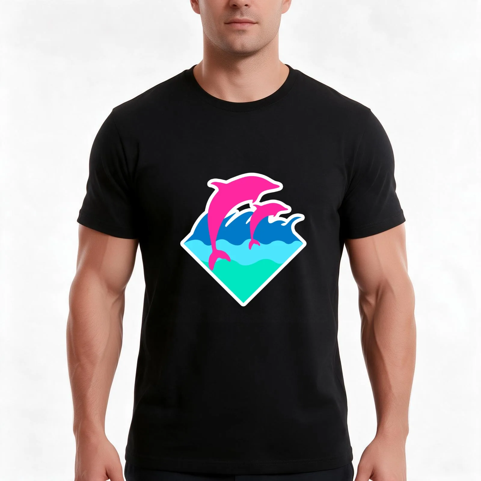Pink Dolphin T-Shirt, Summer Casual Cotton Tee, Oversized Streetwear Tops, Vintage Graphic Print, Loose Fit Short Sleeve